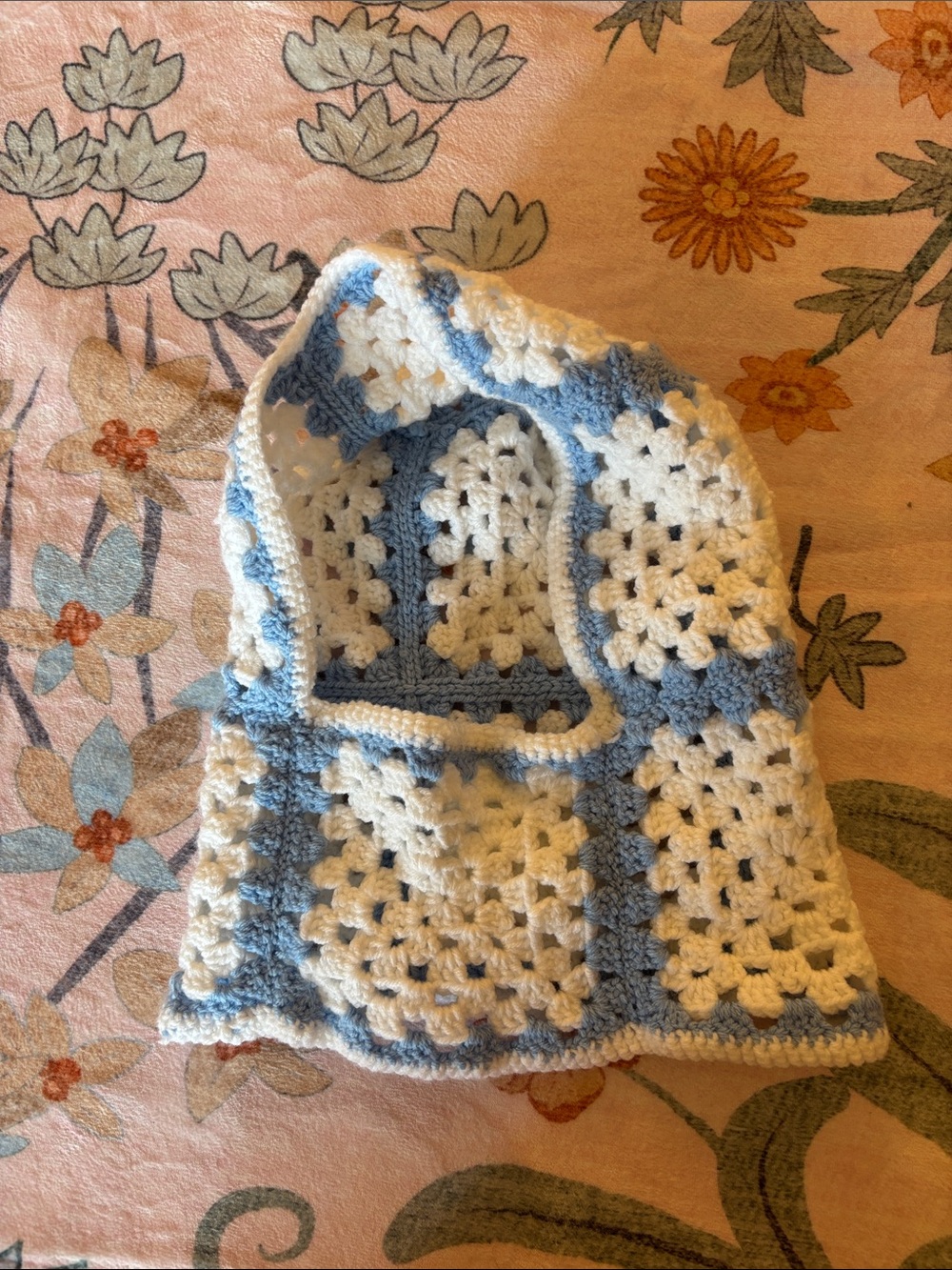 Blue and White Crocheted Balacalva